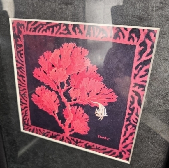 Pair of Original watercolors of red coral framed and signed by artist Peter Bren - Picture 2 of 9